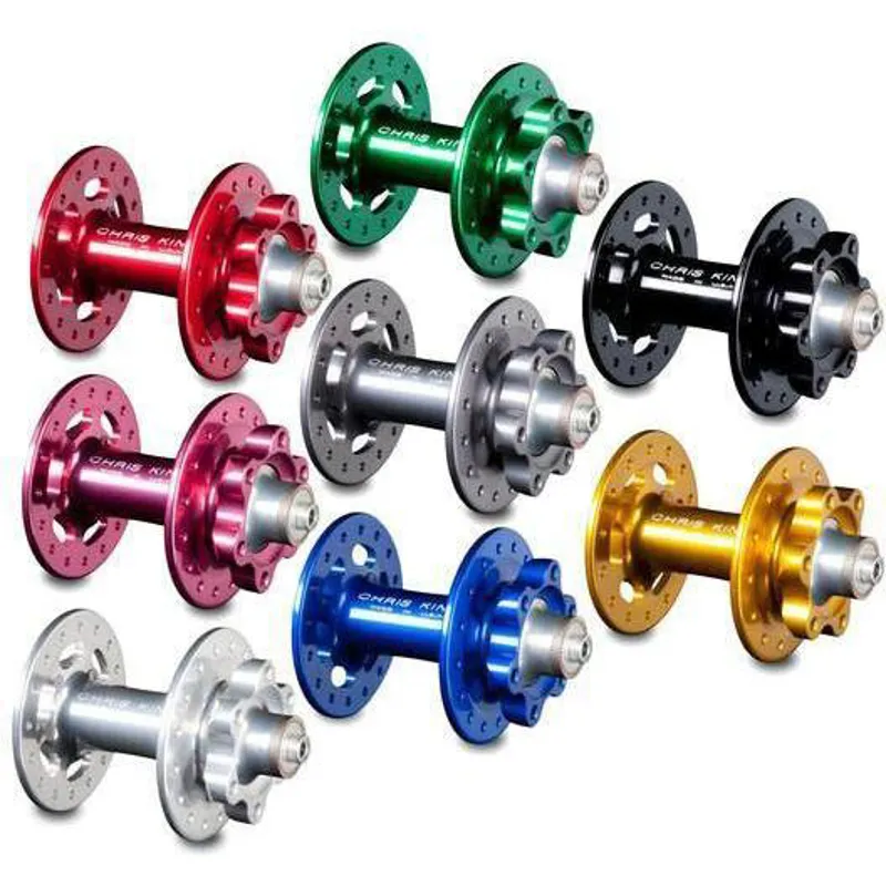 Chris King R45D 6 Bolt Disc Front Hub - 100QR Red Silver Hardware 2-1